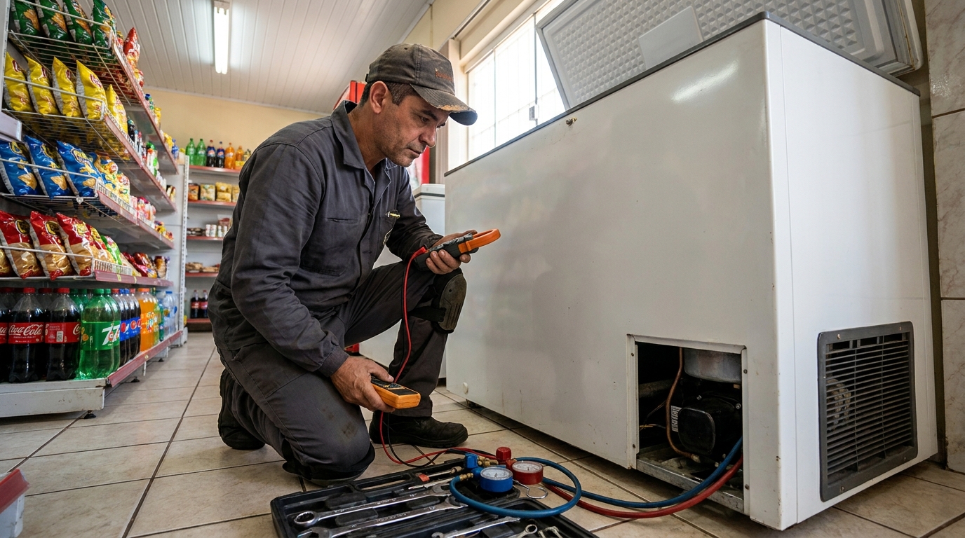 Reparo da placa eletrônica de um freezer em atendimento em Campos dos Goytacazes‑RJ