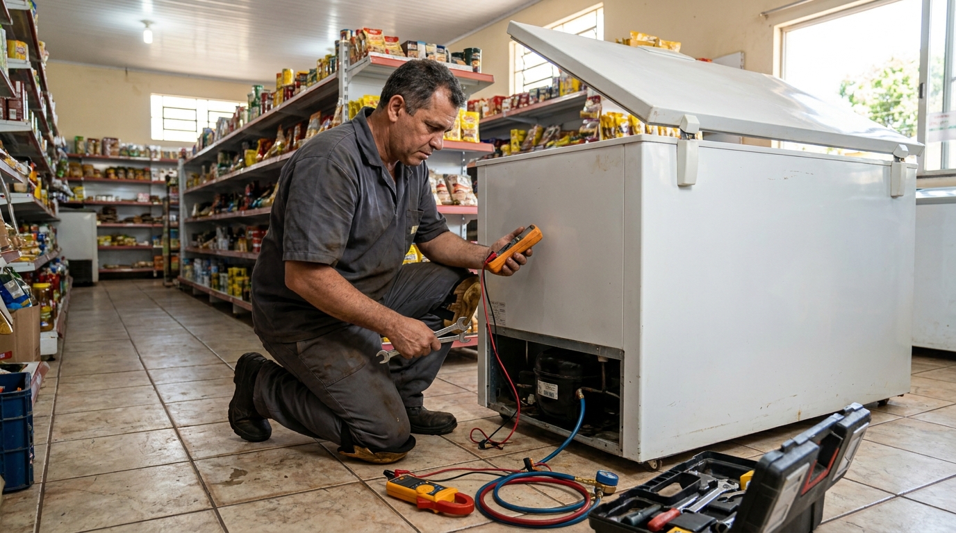 Troca de termostato de freezer em atendimento em Campos dos Goytacazes‑RJ